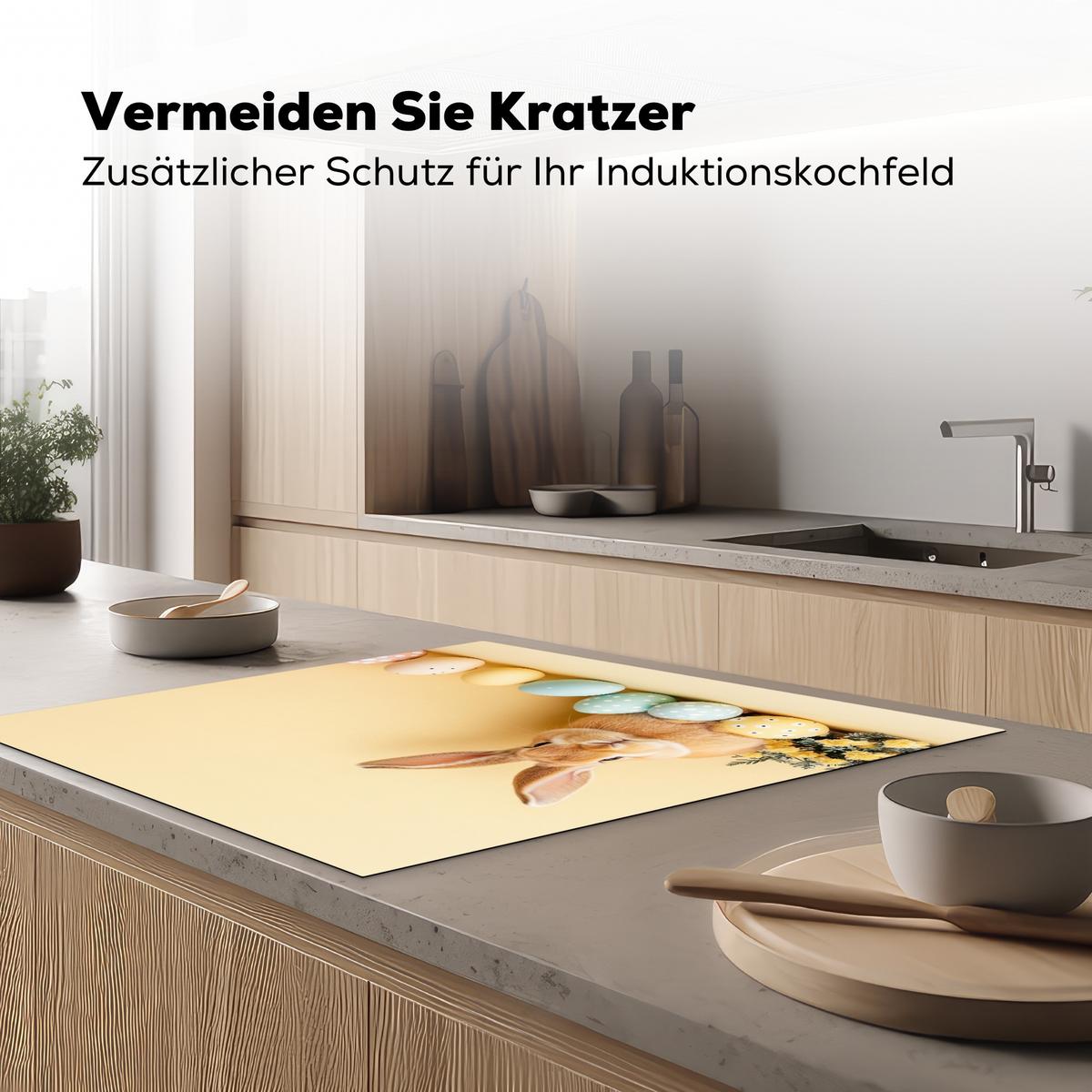 HERDABDECKPLATTE Eier - Kaninchen - Pastellfarbtöne Induktionsmatte 78x78 cm - Hellgelb, Kunststoff (78/78/0.2cm) - MuchoWow