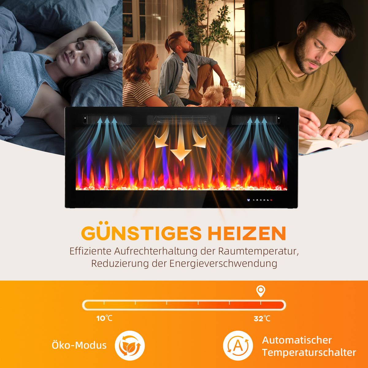 ELEKTROKAMIN mit Heizung 11 farbigen Flammeneffekten 12 Kristallfarben - Schwarz, Metall (9.4/47/106.7cm) - HOMCOM