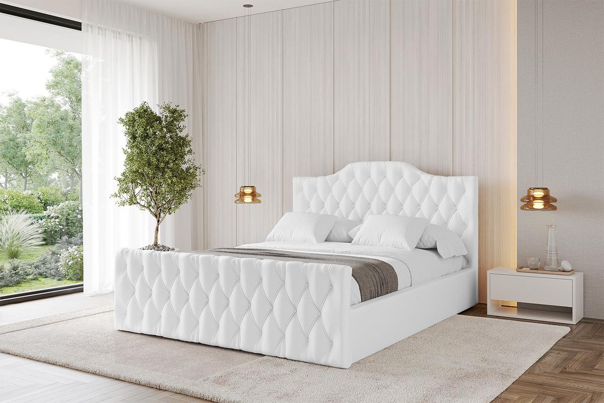POLSTERBETT mit Bettkasten, Fußteil und Lattenrost, Boxbett mit Matratze H3/H4 - FALIO-Z 120x200 Weiß Kunstleder - Weiß Hochglanz, Holzwerkstoff/Textil (120/200cm) - ALTDECOR