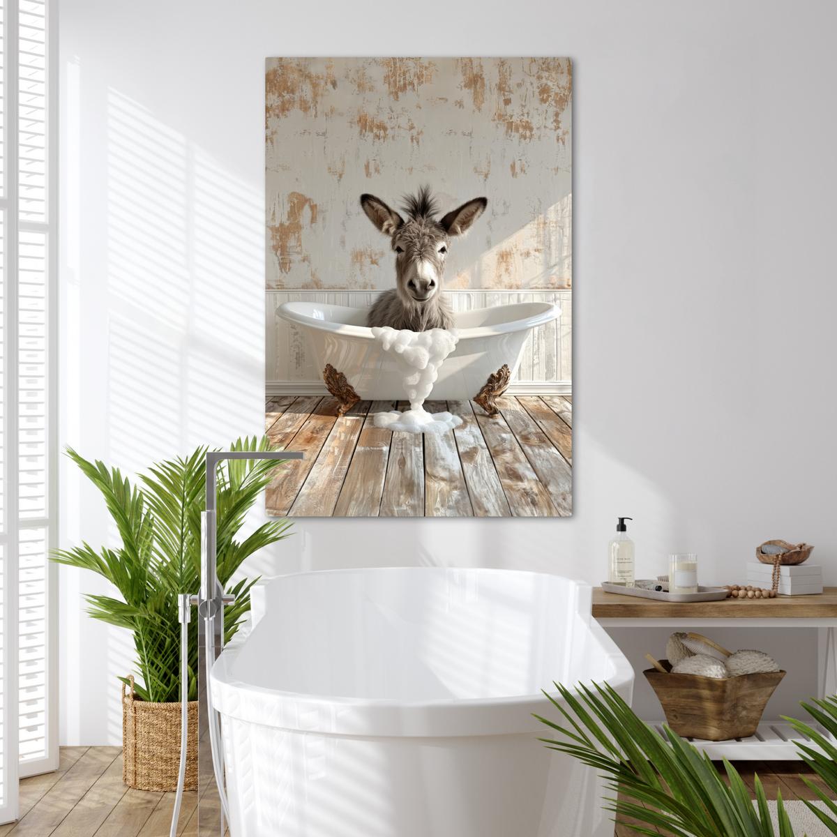 LEINWANDBILD Esel - Tiere - Badewanne - Schaumstoff Deko XXL 80x120 cm - Weiß, Textil (80/120cm) - MuchoWow