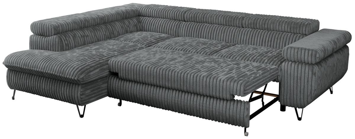 ECKSOFA PEDRO L Dunkelgrau Cord - Links Seite - Dunkelgrau/Schwarz, Textil/Metall (208/273cm) - MKS