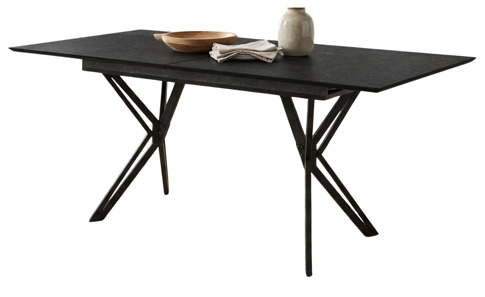 ESSTISCH Stein grau dunkel 160/200 cm, Küchentisch ausziehbar - Dunkelgrau/Schwarz, Holzwerkstoff/Metall (90/160/74cm) - Furn.Design