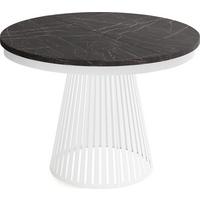 ESSTISCH Naro rund ausziehbar mit Weißem Lamellen-Metallgestell, Marmor Schwarz 100-180/100/76 cm - Anthrazit/Weiß, Holzwerkstoff/Metall (100/176/76cm) - WFL GROUP