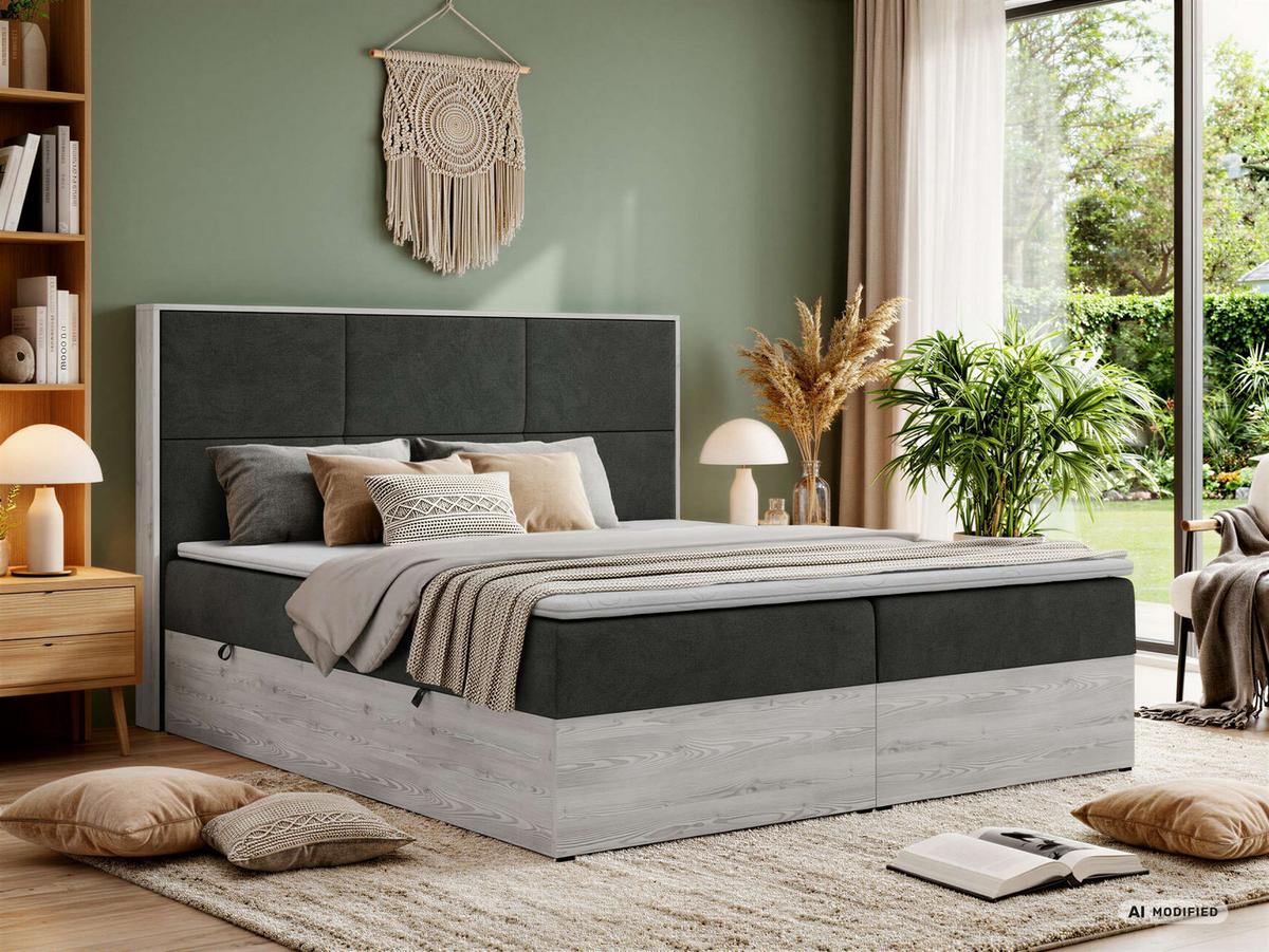 BOXBETT DELNOR 180/200 - Dunkelgrau Stukture - Topper Visco - H3 - Dunkelgrau/Schwarz, Kunststoff/Textil (180/200cm) - MKS