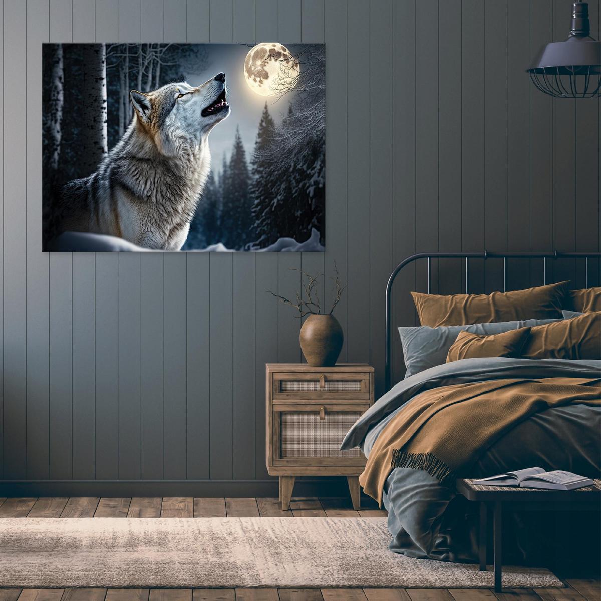 LEINWANDBILD Wolf Wald Schwarz 100x70 cm - Multicolor, Holzwerkstoff (100/70cm) - Wallarena