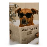 POSTER für WC Badezimmer HUND in Badewanne Retro Zeitung Abstraktion 20x30cm - Beige/Schwarz, Papier (20/30/30cm) - Muralo