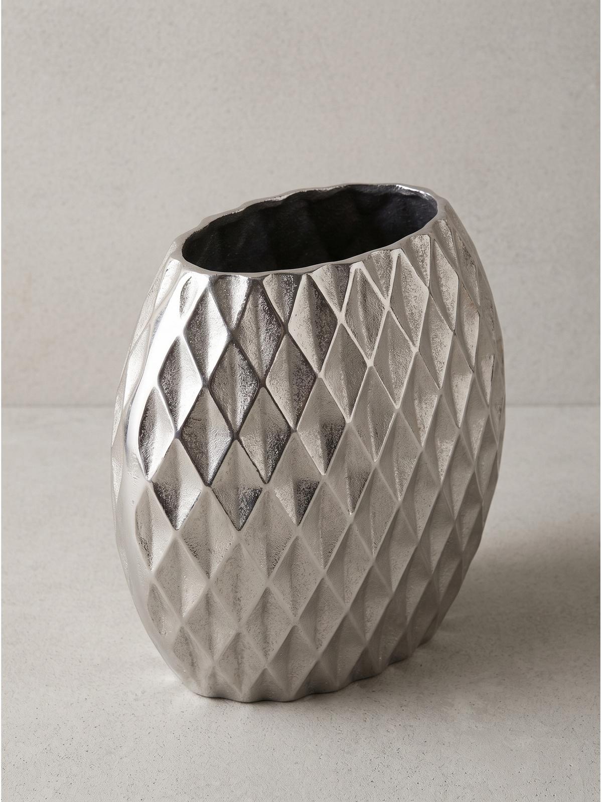 TISCHVASE BERLENGA, Aluminium, handgefertigt, Silber, 33,5 x 12,5 x 32 cm - Silberfarben, Metall (32cm) - KADIMA DESIGN