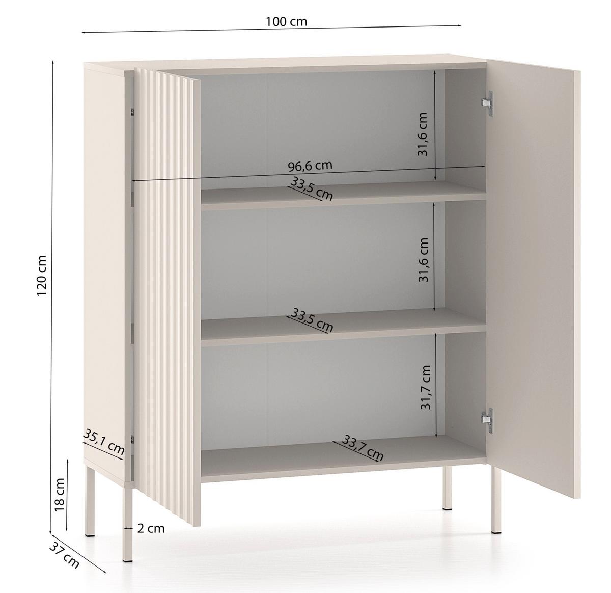 HIGHBOARD Derriva Hellbeige 100 cm - Ecru/Beige, Holzwerkstoff/Metall (100/120/37cm) - Selsey