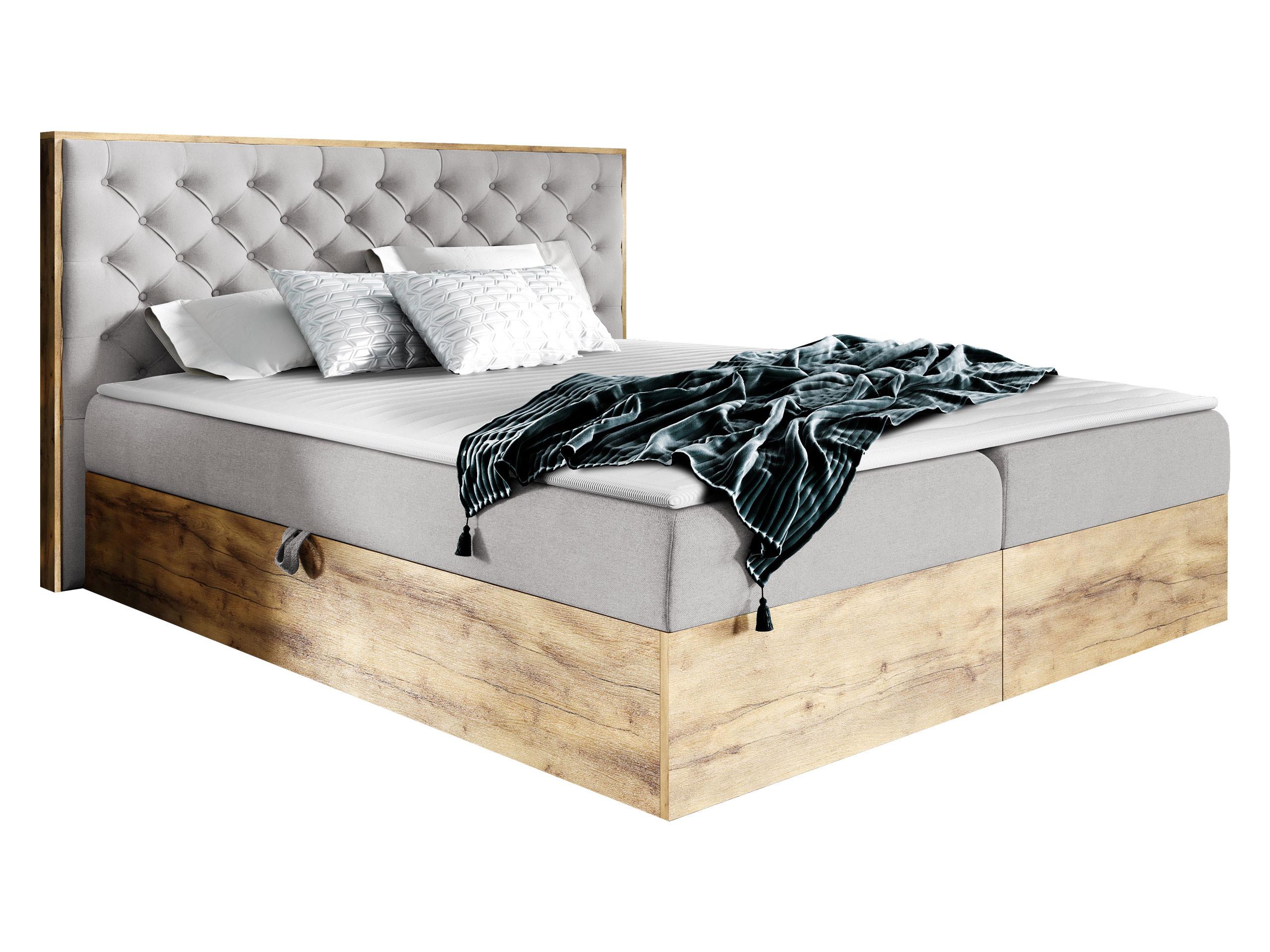 BOXBETT Wood 3 - H3 - Eiche Wotan/Hellgrau, Holz/Textil (160/200cm) - MIRJAN24