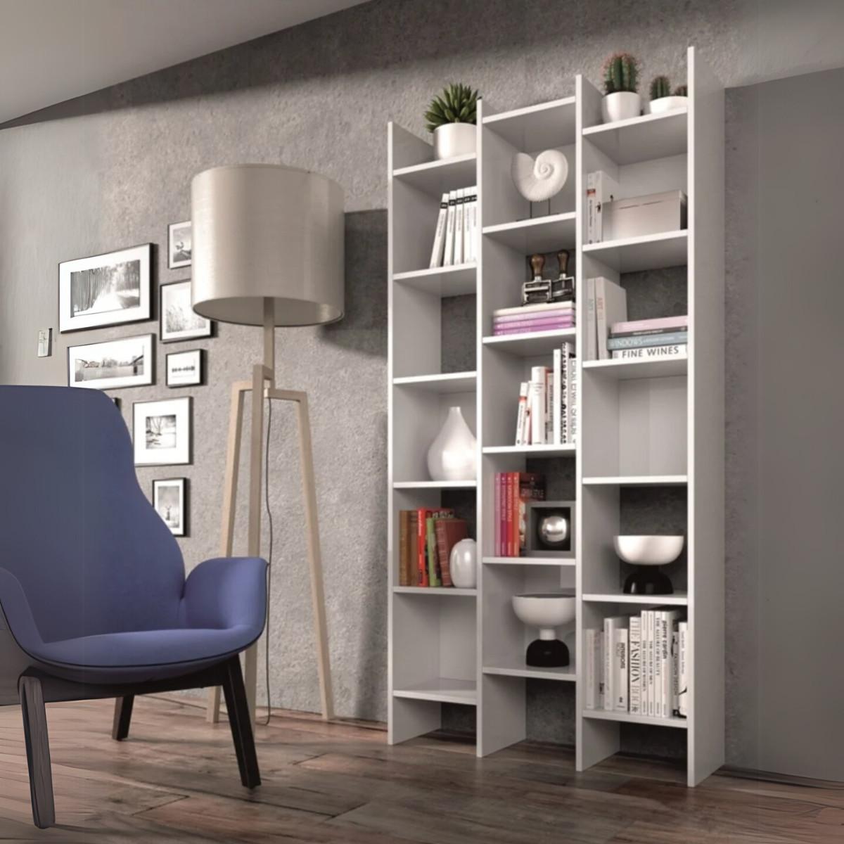 BÜCHERREGAL 3 Säulen 15 Fächer Italian - H192 cm - Weiß, Holzwerkstoff (25/192/7cm) - Calicosy