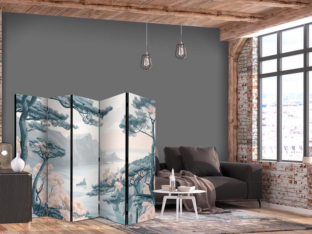 PARAVENT Akustik 5-tlg 225x172 cm Bergküste Landschaft - Grau, Holz/Textil (225/172/3cm) - Muralo