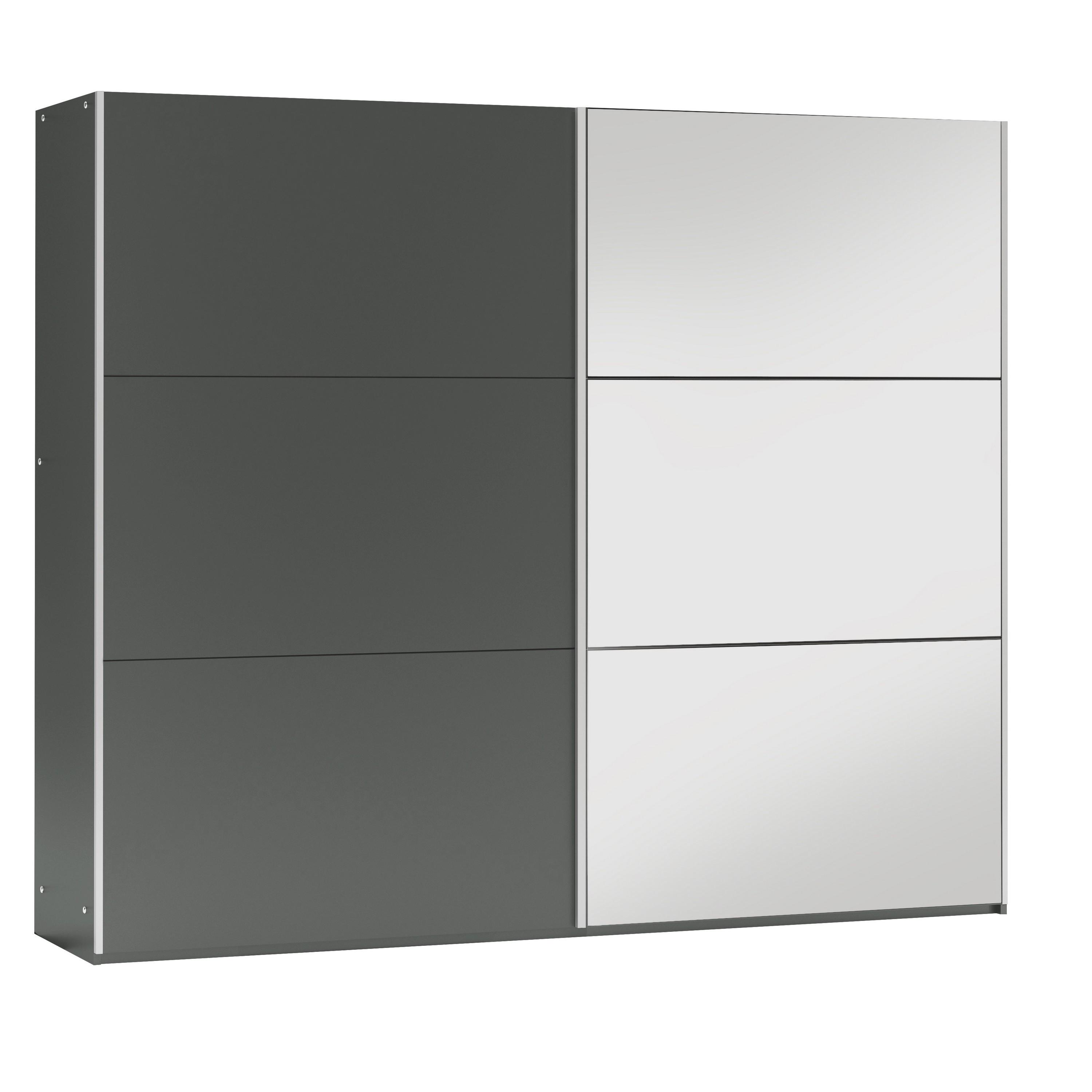 SCHWEBETÜRENSCHRANK IVERN 250/215/65 cm 2-türig mit Spiegel Graphitfarben - Graphitfarben, Holzwerkstoff (250/215/65cm) - MASSENO