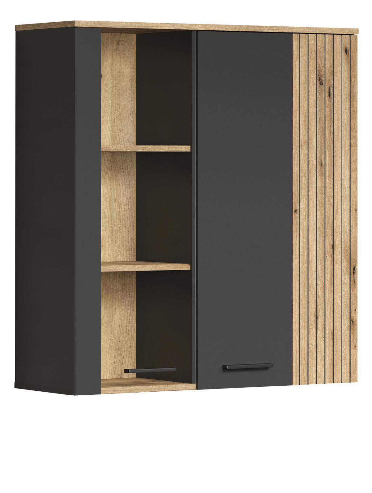 HÄNGEVITRINE grau, Evoke Eiche, Vitrine hängend 90 x 99 cm - Eichefarben/Schwarz, Glas/Holzwerkstoff (90/99/34cm) - Top.Furn