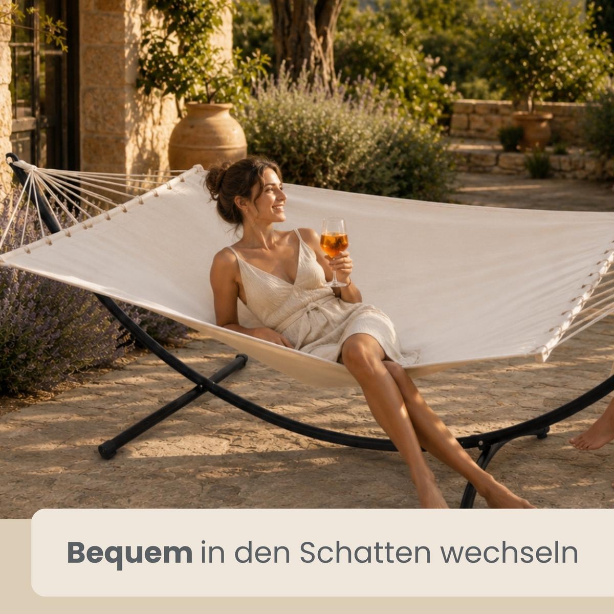 DOPPEL-HÄNGEMATTE mit Gestell bis 120kg, 200/120cm, Beige - Beige, Metall (100/90/300cm) - Amanka