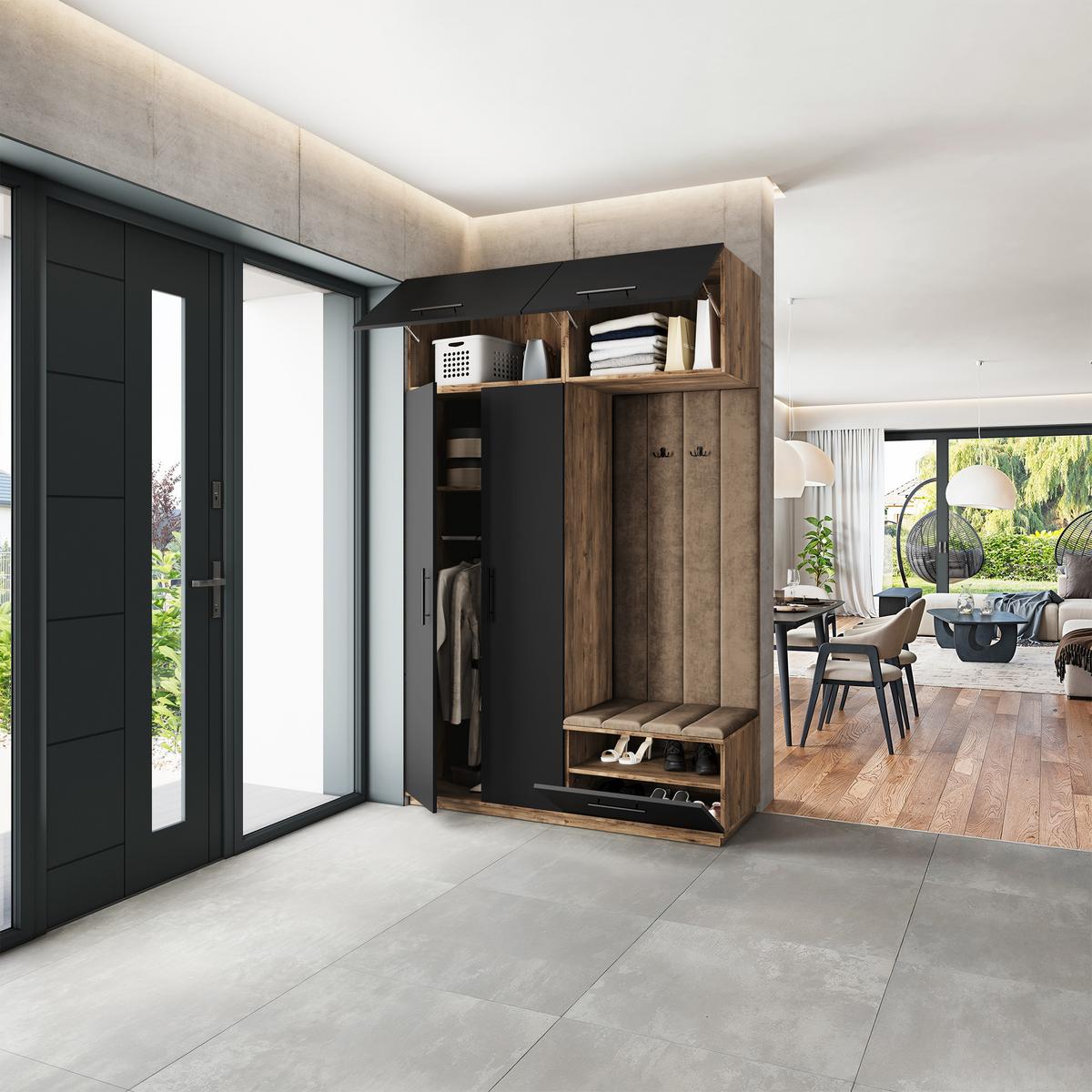 GARDEROBENSCHRANK REMA 150/240/60 cm Modern Garderobe-Set Eiche Lefkas - Eichefarben/Schwarz, Holzwerkstoff (150/240/60cm) - MASSENO