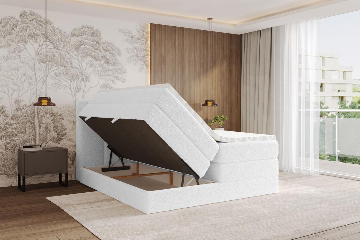 BOXBETT mit Matratze H3/H4 - FAMA KING - 200x200 cm Weiß Quelle - Weiß, Holzwerkstoff (200/200cm) - ALTDECOR