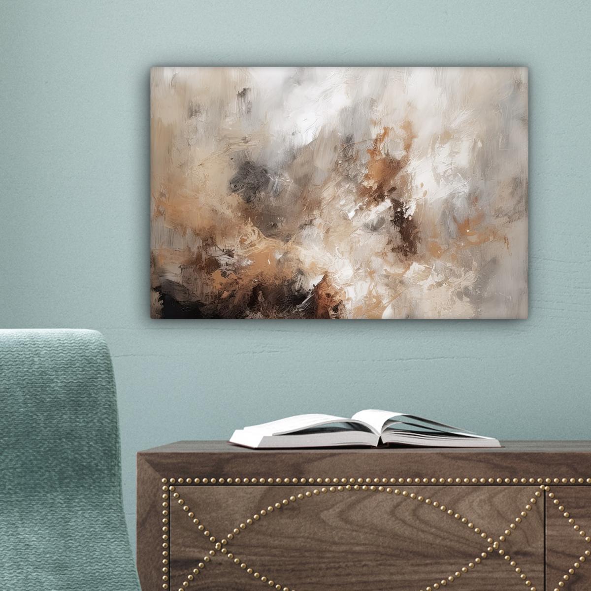 LEINWANDBILD Farbe - Abstrakt - Beige - Kunst Deko Schlafzimmer 30x20 cm - Greige, Textil (30/20cm) - MuchoWow