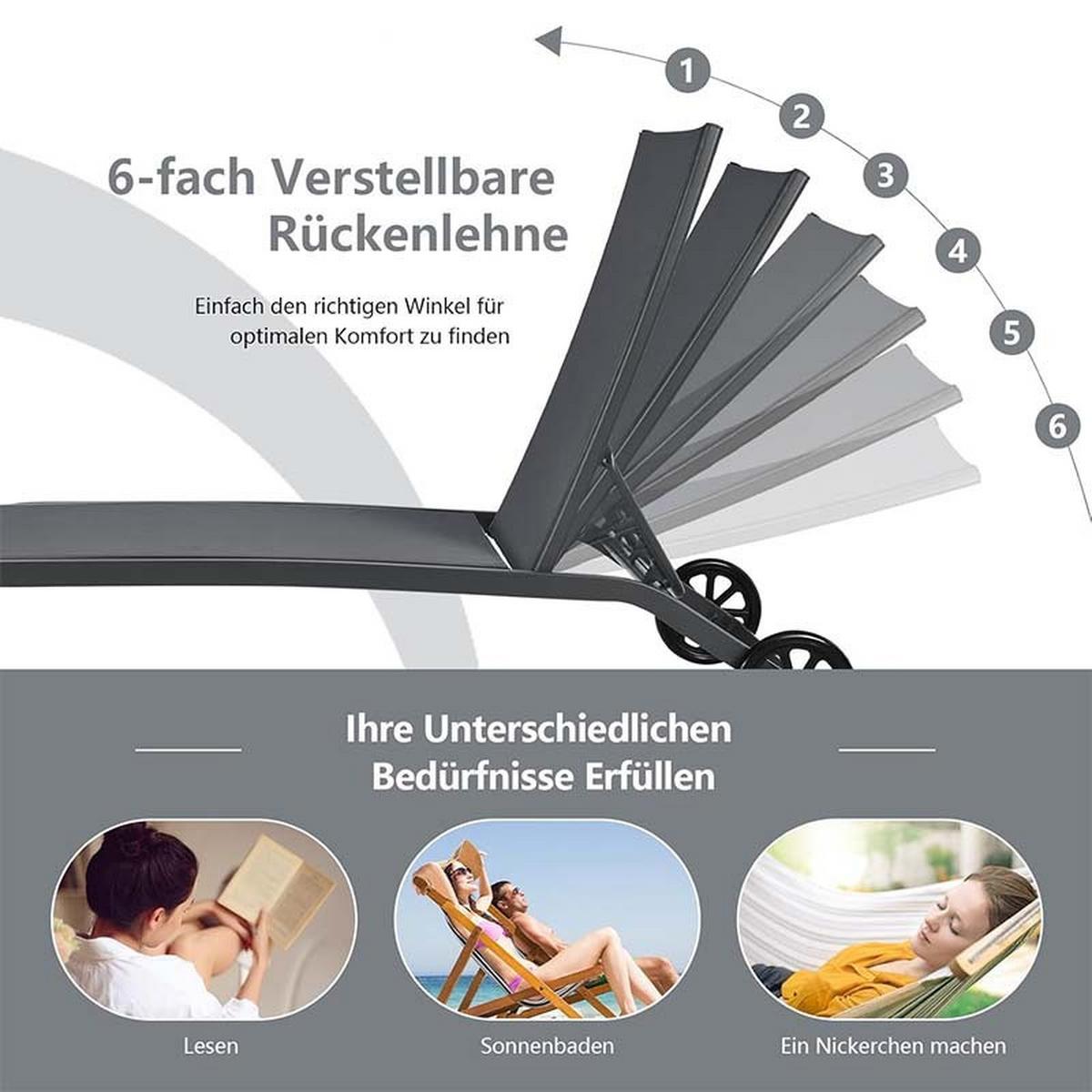 SONNENLIEGE mit Rollen grau - Grau, Metall (190.5/97/61cm) - COSTWAY