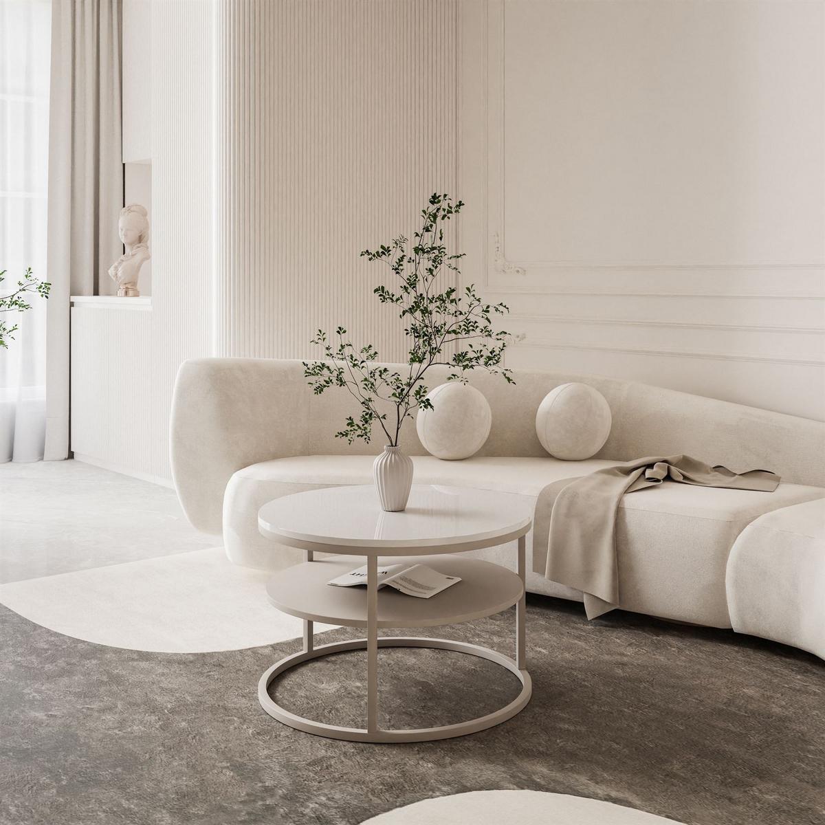 COUCHTISCH CIRI SLIM KASCHMIR HOCHGLANZ mit Regal - Beige/Weiß, Holzwerkstoff (60/60/42cm) - Lookway