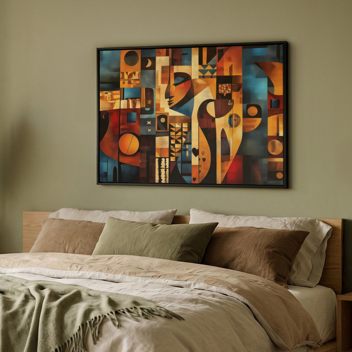 LEINWAND Bilder mit Rahmen - Figuren - Abstrakt - Symbole - 100x70 - Terracotta, Textil (100/70cm) - MuchoWow