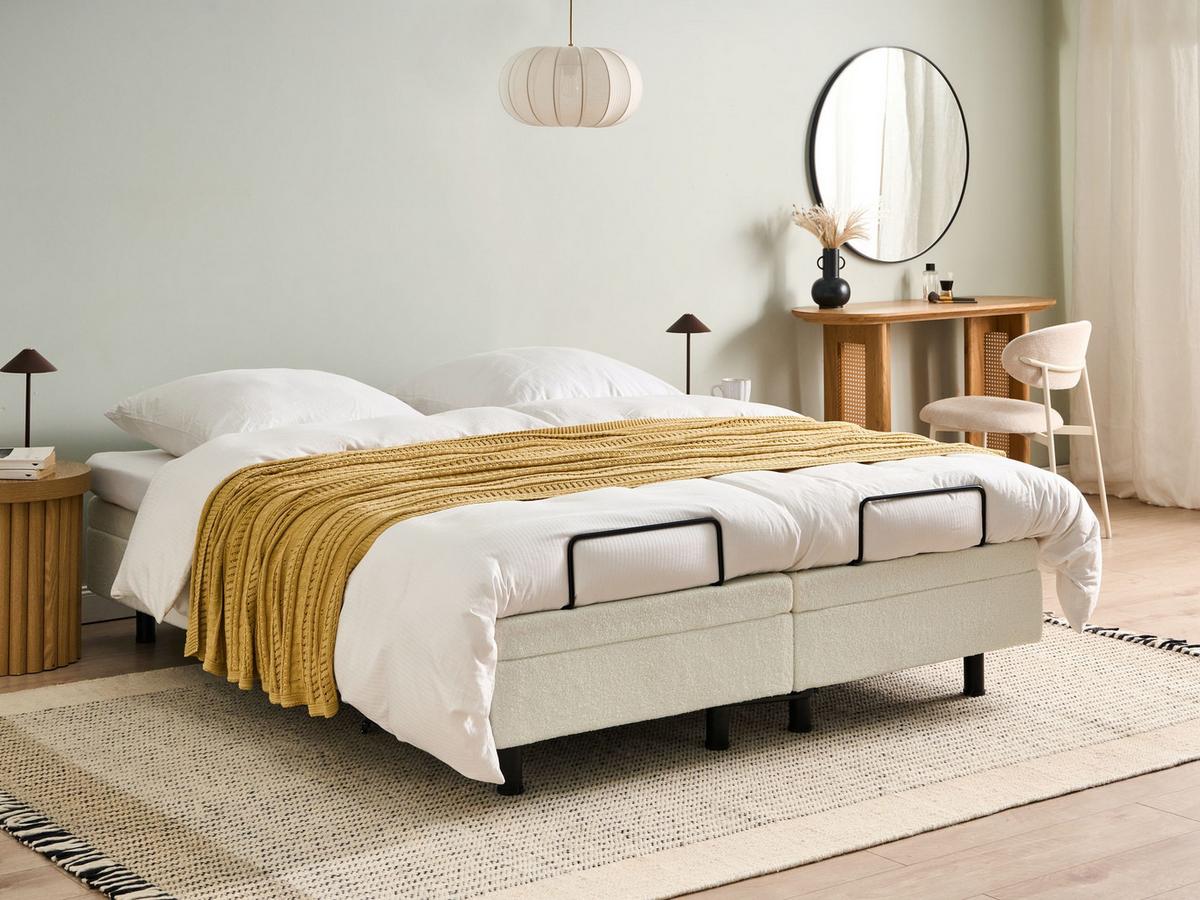 BETT verstellbar ohne Kopfteil Bouclé 160/200 cm Cremeweiß Duke - Creme, Textil (160/200cm) - Beliani