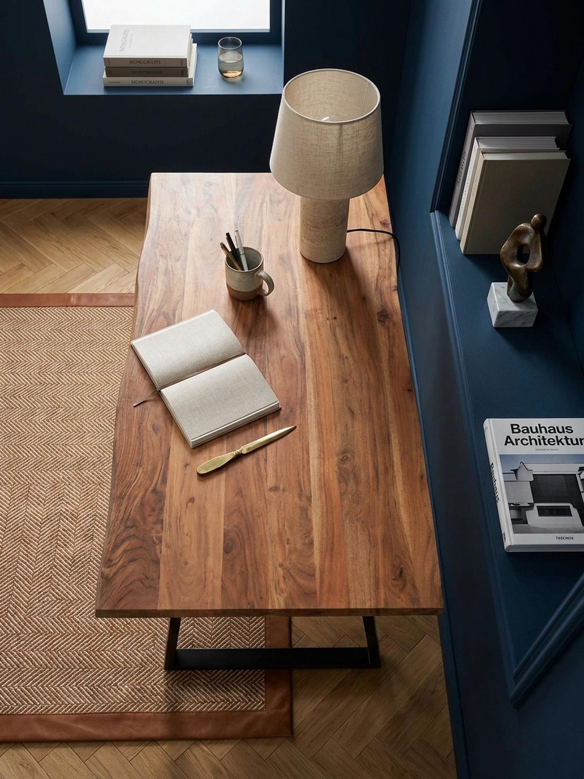 SCHREIBTISCH Massivholz Baumkante U-Gestell Handarbeit ATOLL, Goldbraun-Schwarz 120x60x76 cm - Schwarz/Braun, Holz/Metall (60/120/76cm) - KADIMA DESIGN