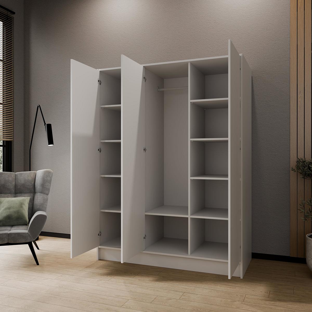 KLEIDERSCHRANK Mono Grifflos im Skandi-Stil, Weiß 150/200/51 cm - Weiß, Holzwerkstoff (150/200/51cm) - WFL GROUP