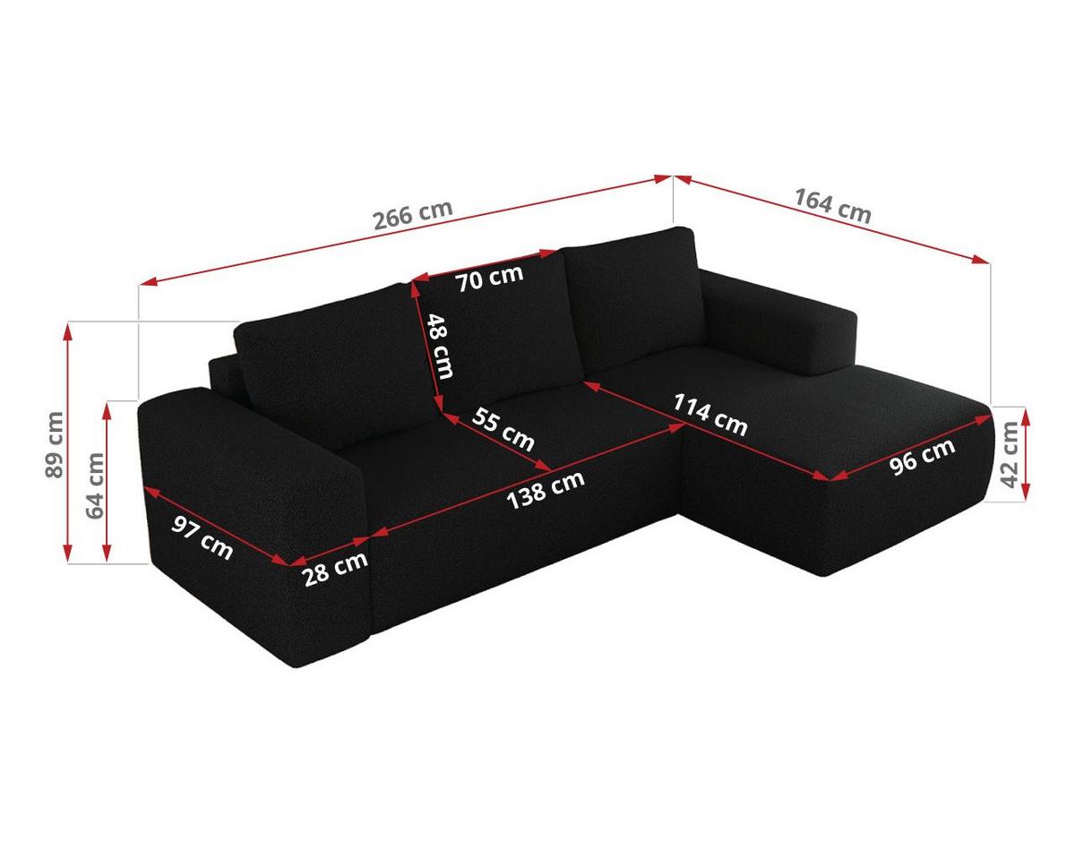 ECKSOFA TRENTINO L Schwarz Boucle - Links - Schwarz, Kunststoff/Textil (266/164cm) - MKS