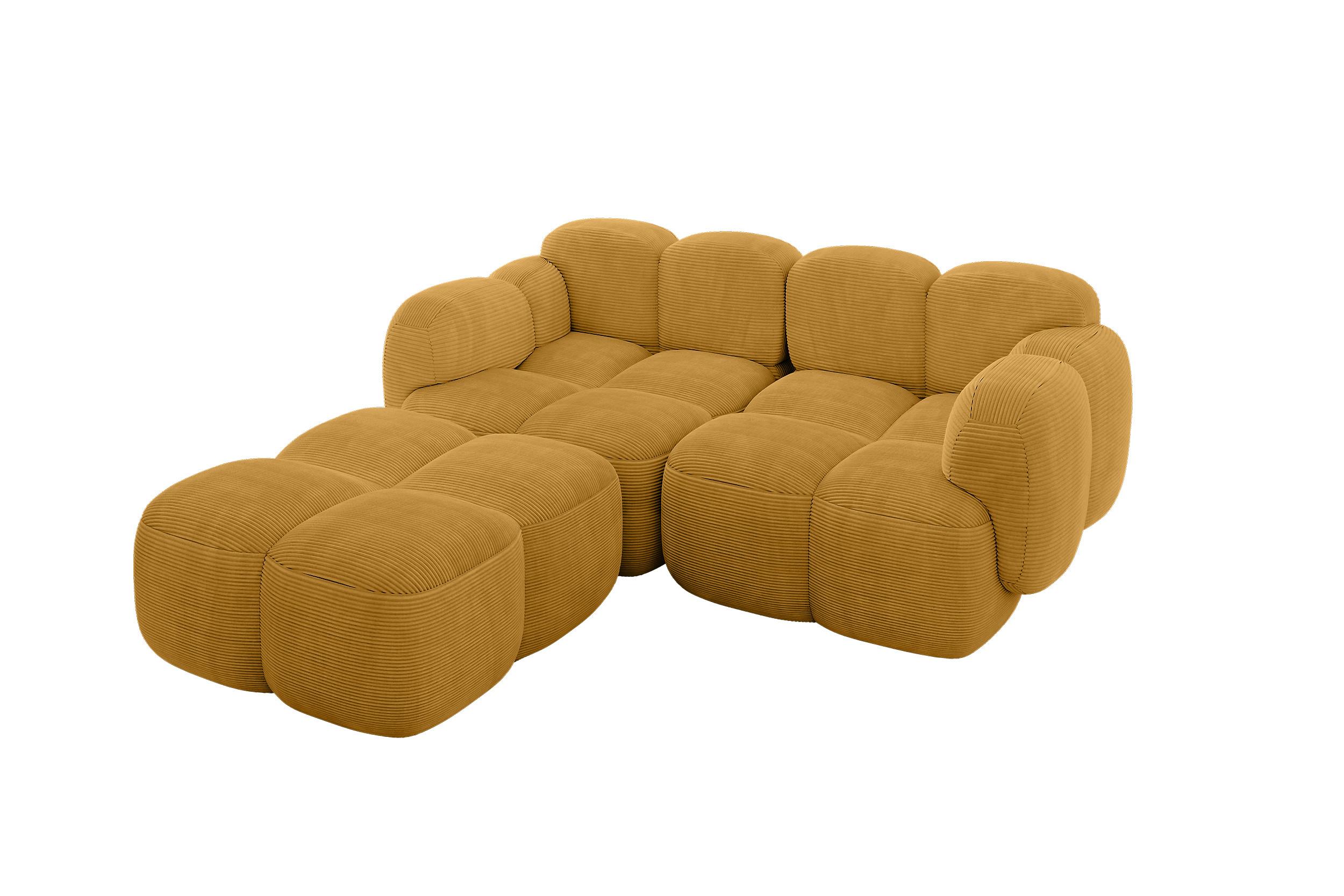 ECKSOFA modulares Sofa Links Miko-L1 214x205x75 Senfgelb Cord - Schwarz/Honig, Holzwerkstoff/Kunststoff (214/205cm) - ALTDECOR