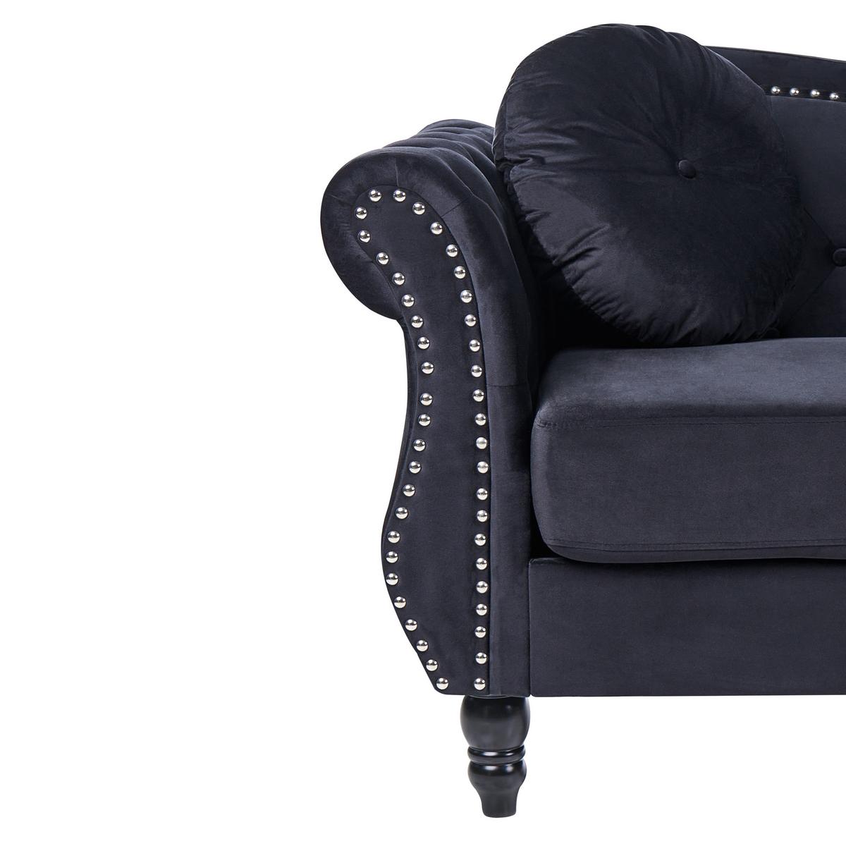 3-SITZER-SOFA Samtstoff Schwarz Skien - Schwarz, Textil (204/86/78cm) - Beliani