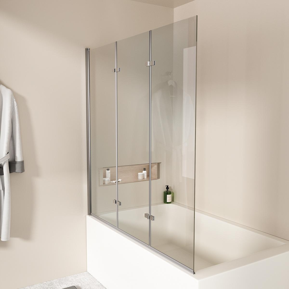 DUSCHWAND für Badewannen Faltbar mit Schwenkfunktion Chrom 130/140 cm - Transparent, Glas (130/140cm) - EMKE