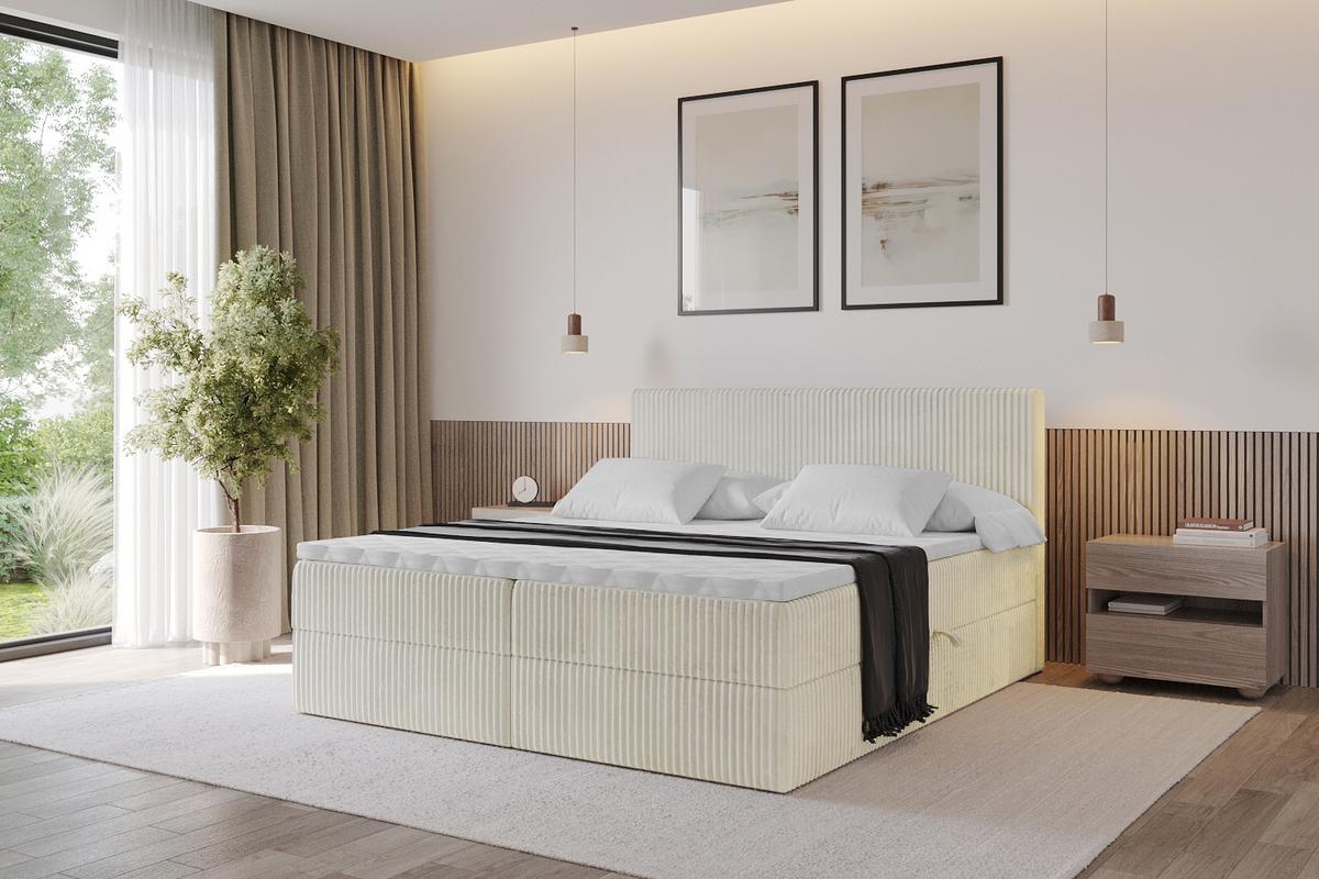 BOXBETT mit Matratze H4 und Lattenrost - TOLO - 200x200 Cord - Creme - Champagner, Holzwerkstoff/Kunststoff (200/200cm) - ALTDECOR