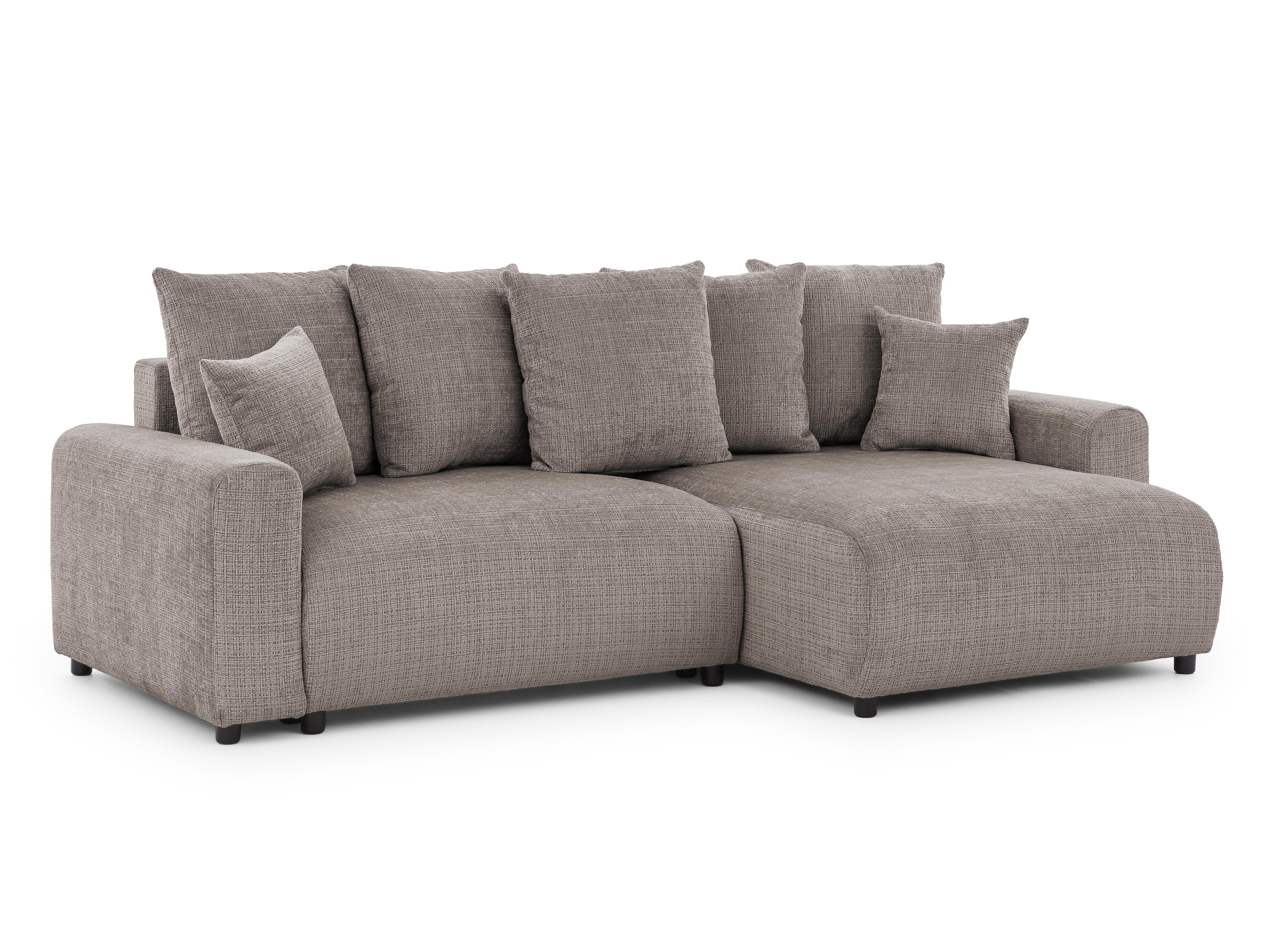 ECKSOFA Calma mit Schlaffunktion und Bettkasten im Bumpy-Design aus weichem Taupe Chenille-Stoff - Ottomane rechts - Taupe/Beige, Holz/Kunststoff (239/140cm) - S-Style Möbel