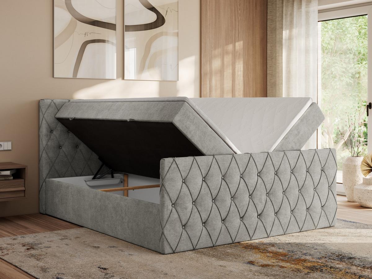 BOXBETT MIREN DUO 120/200 - Hellgrau Strukture - H4 - Hellgrau, Holz/Textil (120/200cm) - MKS