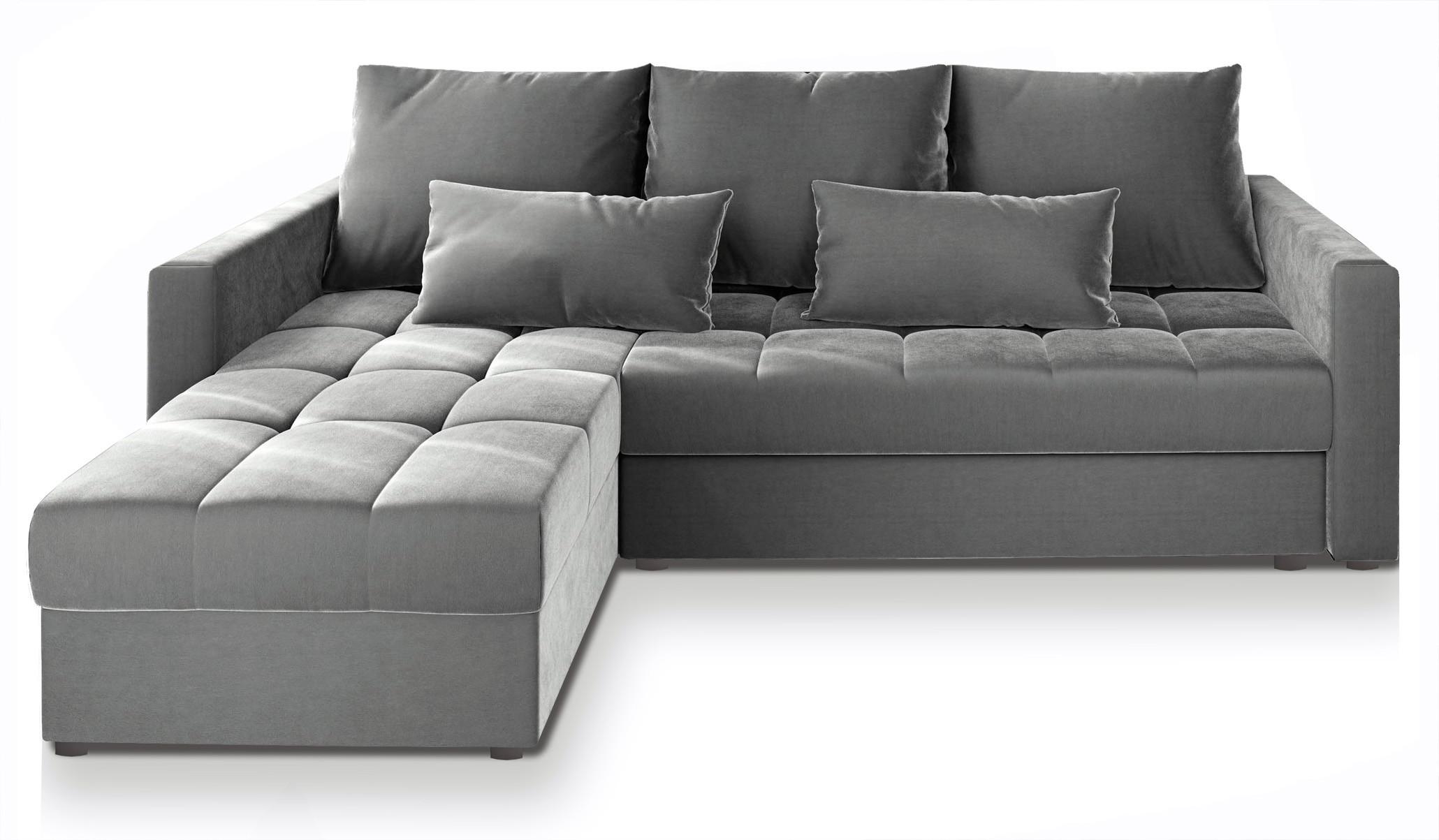 ECKSOFA KOS PIK Hellgrau Plüsch-Stoff mit Schlaffunktion - Hellgrau/Grau, Holz/Kunststoff (220/140cm) - MASSENO