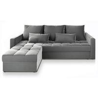 ECKSOFA KOS PIK Hellgrau Plüsch-Stoff mit Schlaffunktion - Hellgrau/Grau, Holz/Kunststoff (220/140cm) - MASSENO