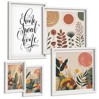 BILDER SET 5er Set - 50x50 cm & 20x30 cm & 40x60 cm Weißer Rahmen - Pastellfarbene Pflanzenmuster - Weiß, Kunststoff (40/60cm) - TULUP