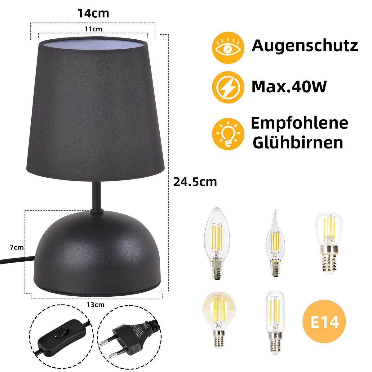 TISCHLAMPE Ronan 14/14/24.5 cm - Schwarz, Metall (14/14/24.5cm) - ZMH