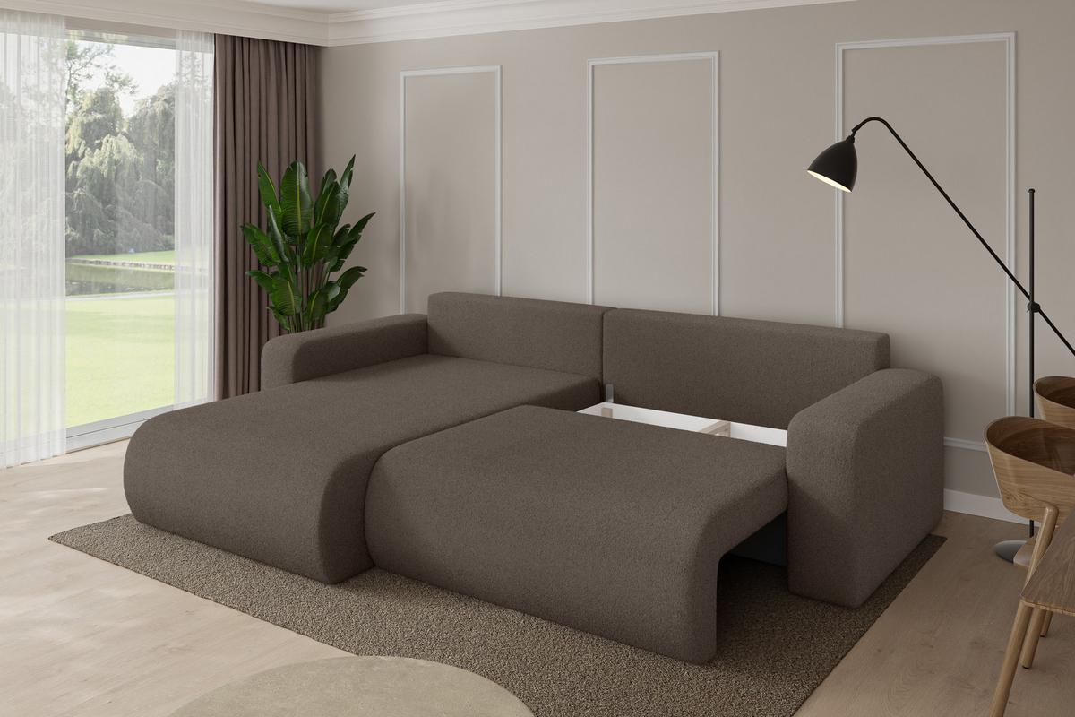 ECKSOFA mit Schlaffunktion Ottomane Links BERY-L 276x193x88 Braun Bouclé - Schwarz/Braun, Holzwerkstoff/Kunststoff (276/193cm) - ALTDECOR