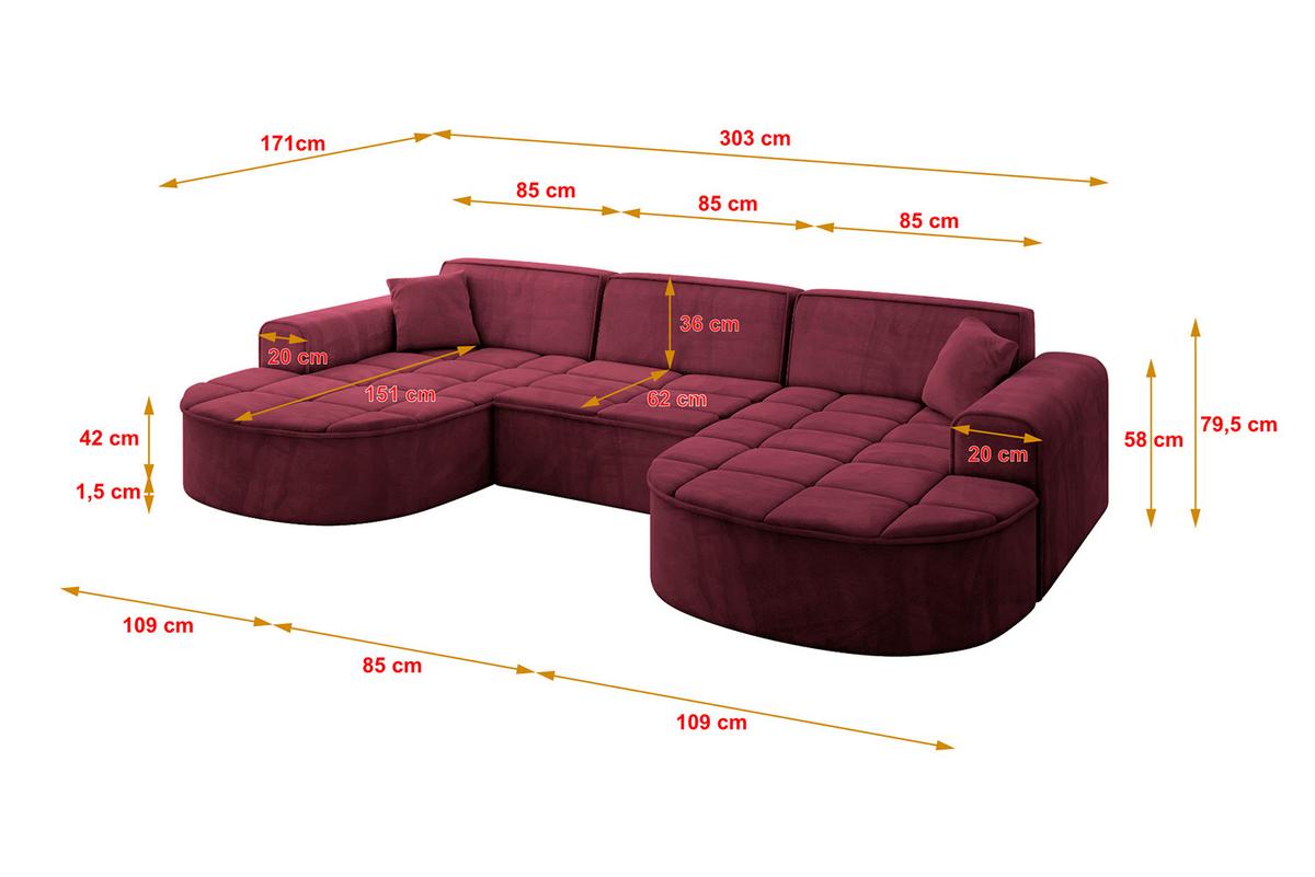 WOHNLANDSCHAFT TARO-U1 - 303x171x79,5 cm Bordeauxrot - Bordeaux, Holzwerkstoff/Textil (303/79.5/171cm) - ALTDECOR