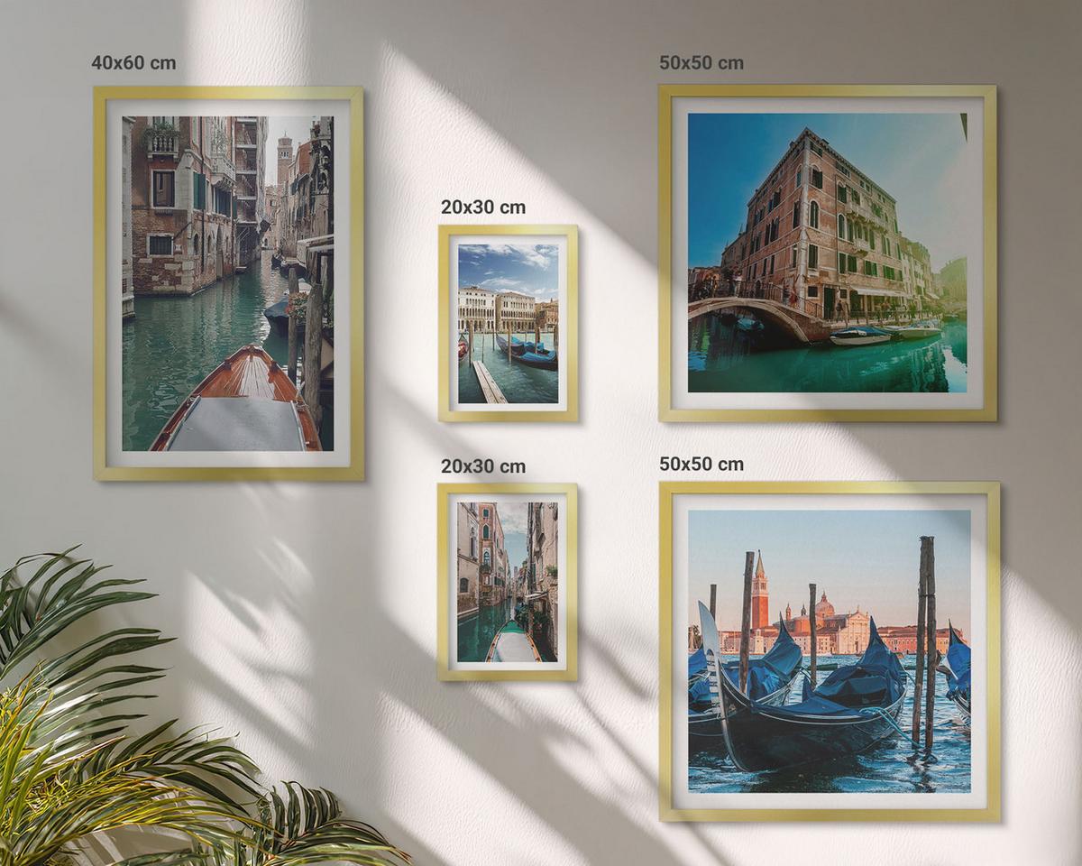BILDER SET 5er Set - 50x50 cm & 20x30 cm & 40x60 cm Goldrahmen - Küchenutensilienmuster Blätter - Goldfarben, Kunststoff (40/60cm) - TULUP