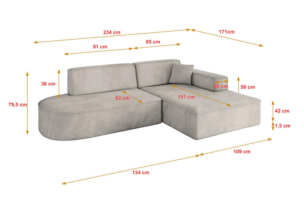 ECKSOFA Ottomane Rechts IREA-L1-v4 - 234x171x79 cm Hellbraun - Hellbraun, Holzwerkstoff/Textil (171/234cm) - ALTDECOR