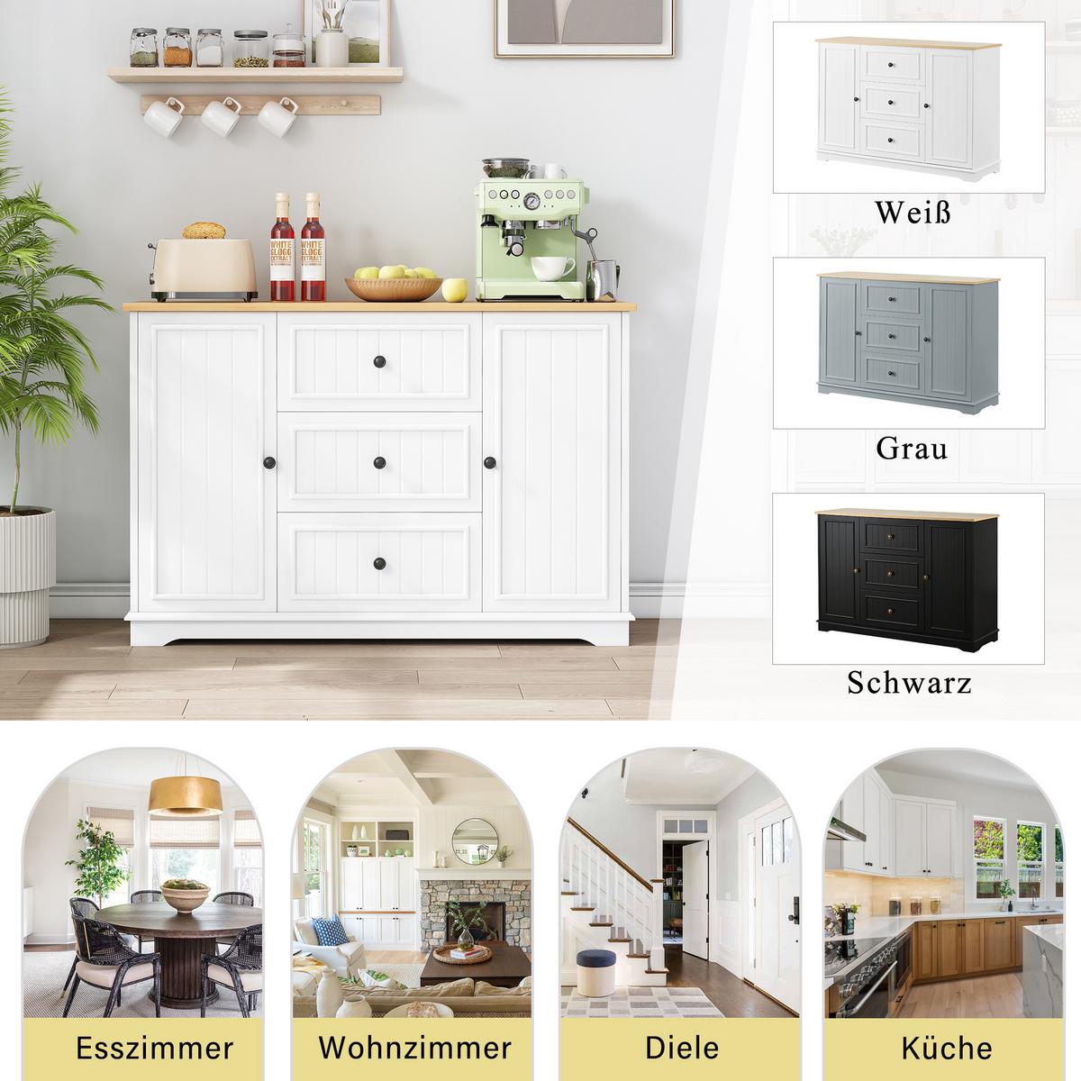 SIDEBOARD mit 3 schubladen & kühlschrank-türen - Weiß, Holzwerkstoff (126/86/40cm) - Urban Meuble