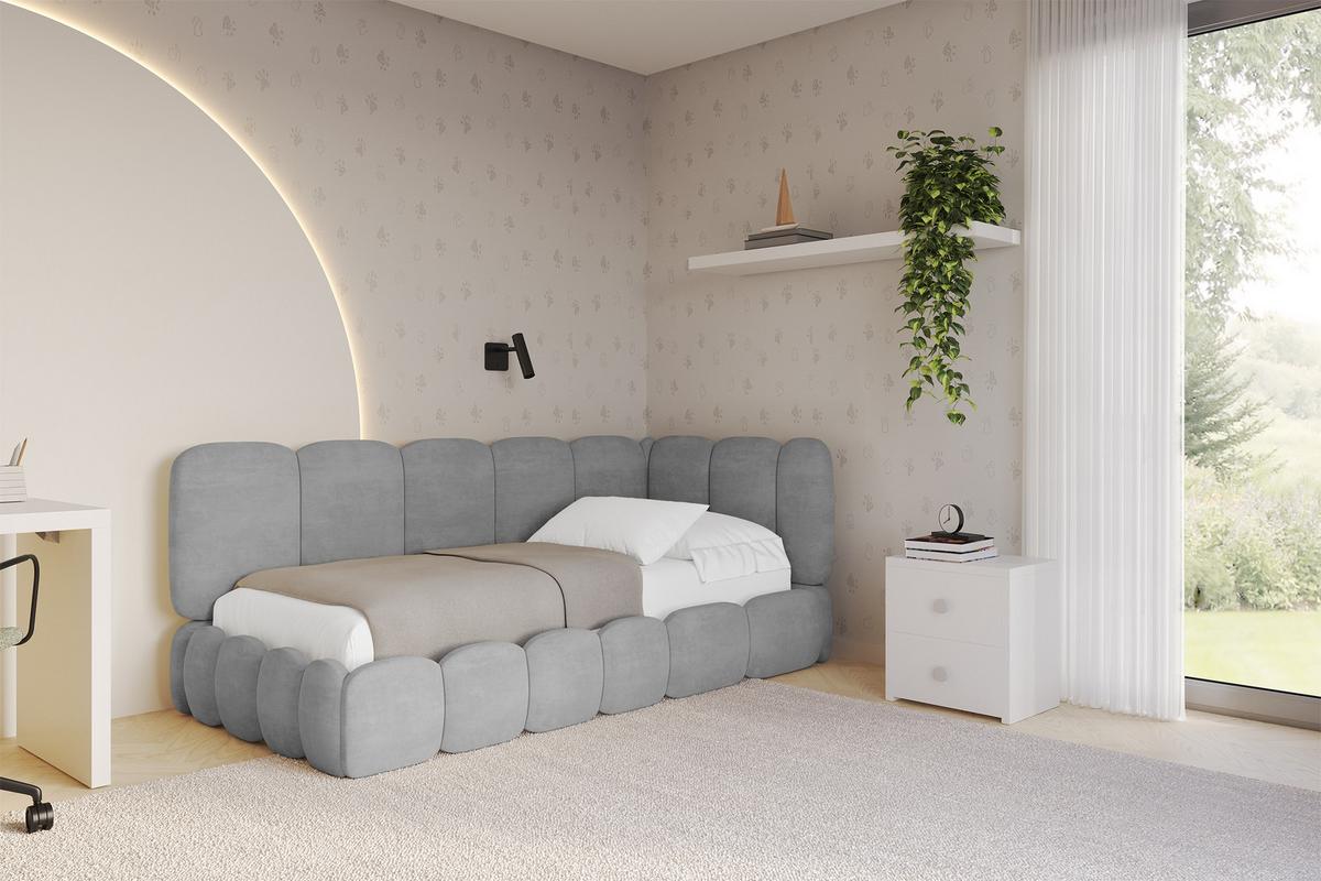 EINZELLBETT Jugendbett mit Bettkasten, Links - AVRY 80x200 Grau - Hellgrau, Holzwerkstoff/Textil (80/200cm) - ALTDECOR