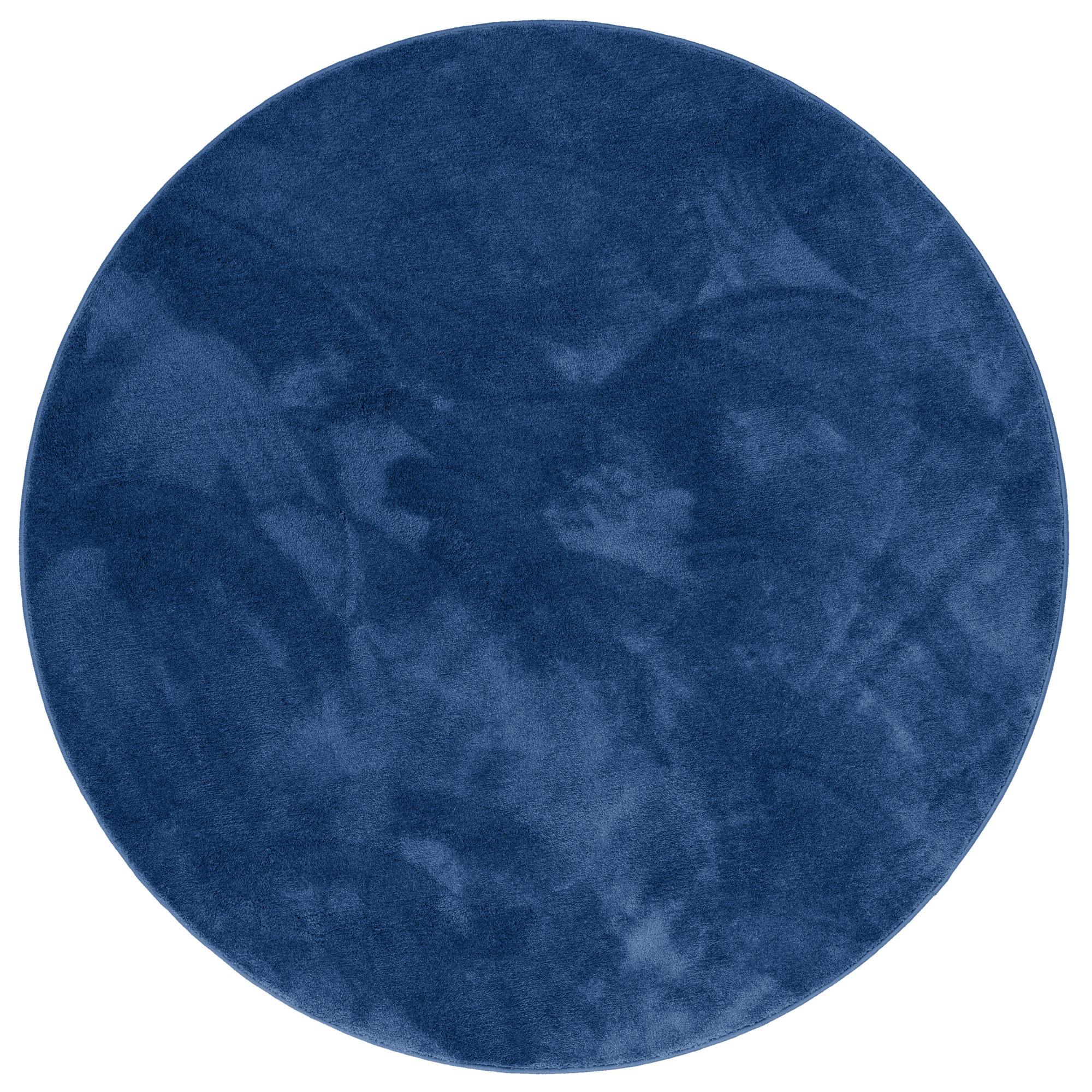 LUXUS SUPER SOFT HOCHFLOR LANGFLOR TEPPICH DELUXE RUND - Dunkelblau, Textil (100/100cm) - Snapstyle