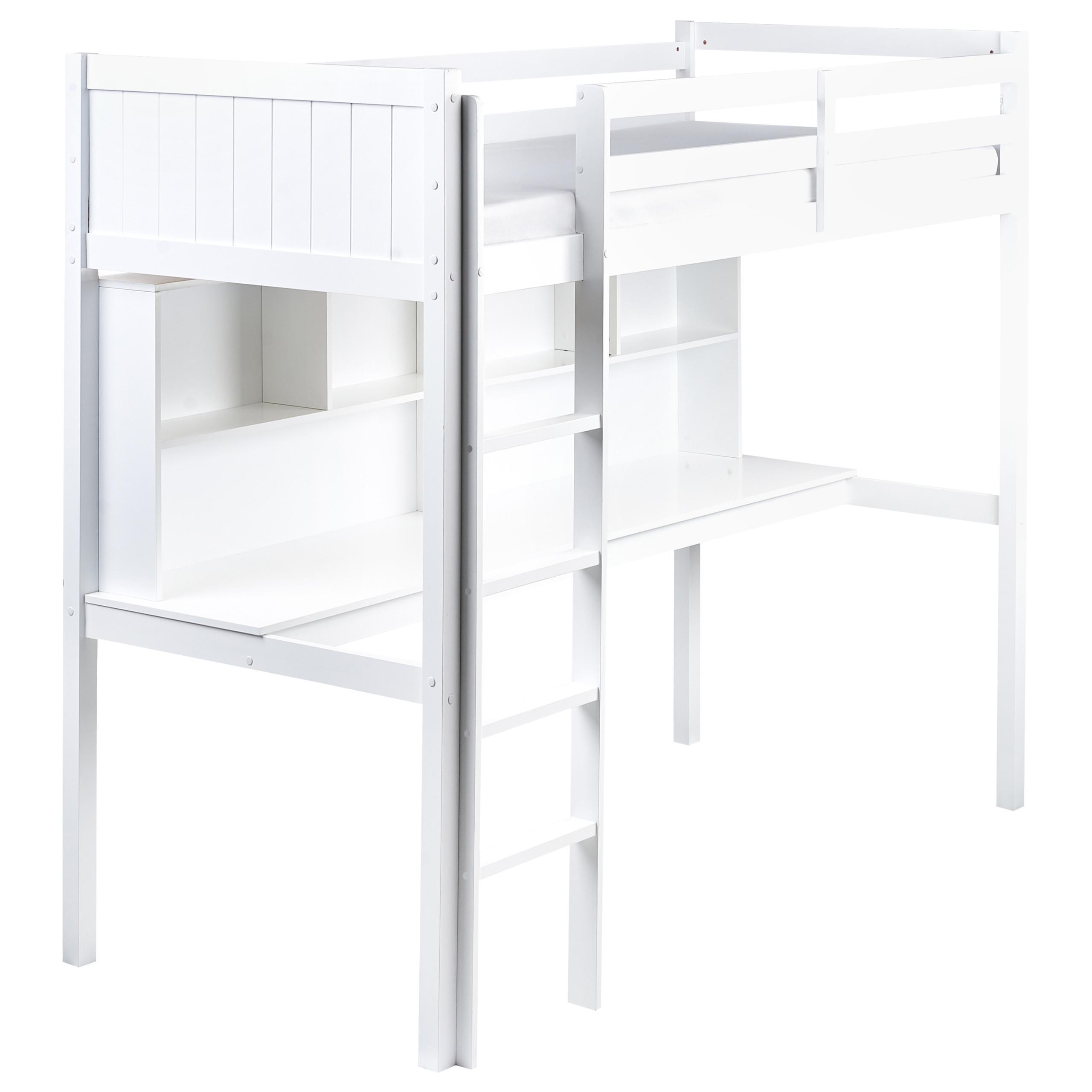 HOCHBETT MIT SCHREIBTISCH 90x200 cm Weiß Foucamont - Weiß, Holz (90/200cm) - Beliani
