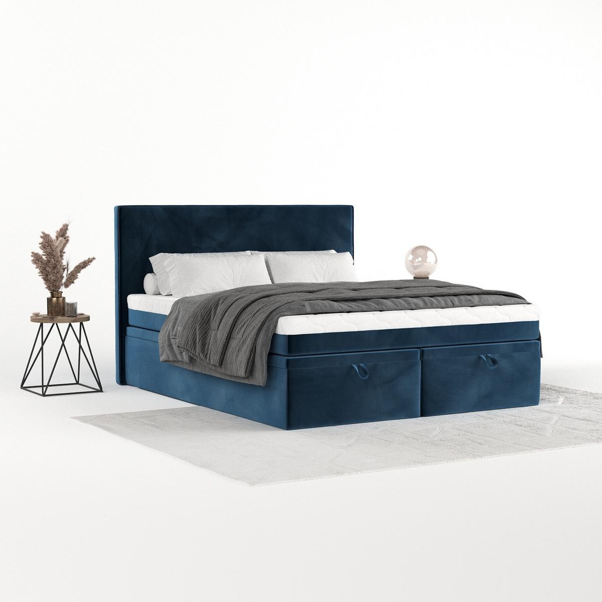 BOXBETT Zalla 200/200 cm Dunkelblau im Kronos Stoff - Schwarz/Dunkelblau, Holz/Holzwerkstoff (200/200cm) - AltaBeds