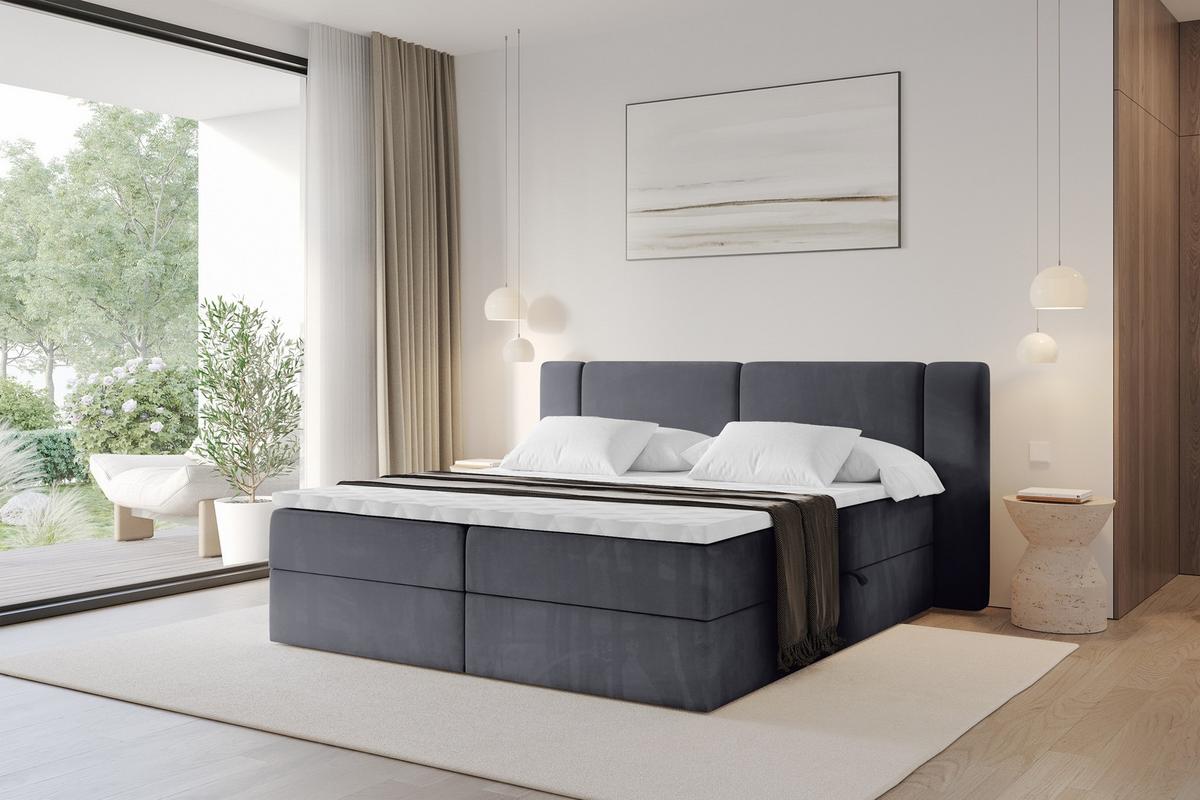 BOXBETT mit Matratze H3 - EVON - 180x200 cm Dunkelgrau - Dunkelgrau, Holzwerkstoff (180/200cm) - ALTDECOR
