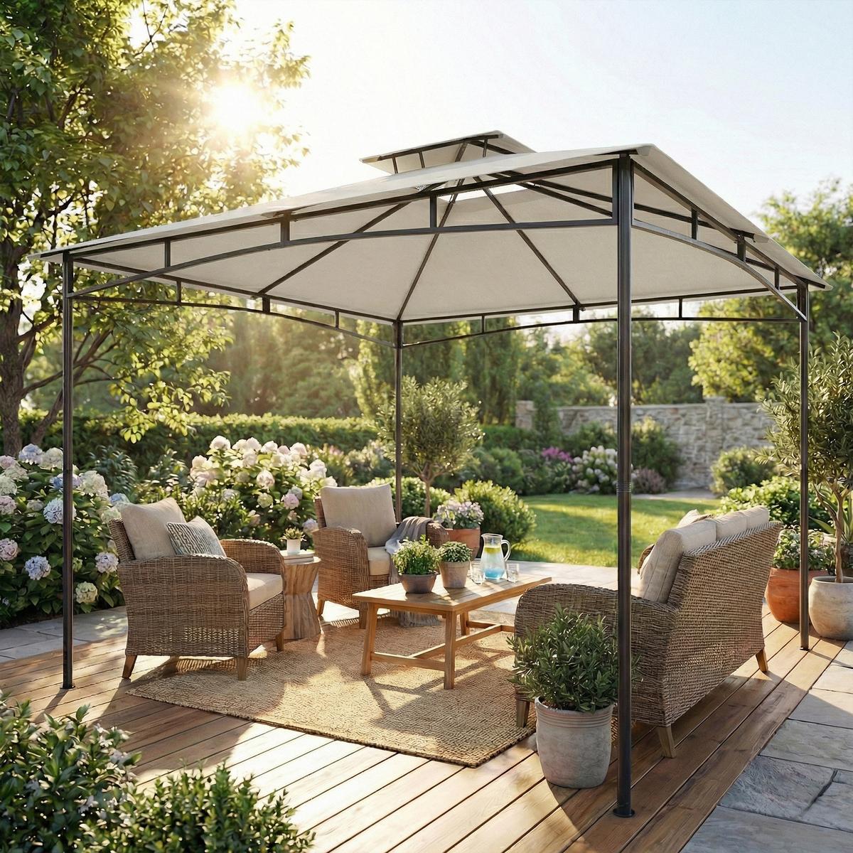 PAVILLON Polyester, Metall Cremeweiß - Dunkelgrau, Textil/Metall (300/285/300cm) - Outsunny