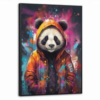 LEINWAND Bilder mit Rahmen - Panda - Jacke - Graffiti - Orange - 60x80 - Orange, Textil (60/80cm) - MuchoWow